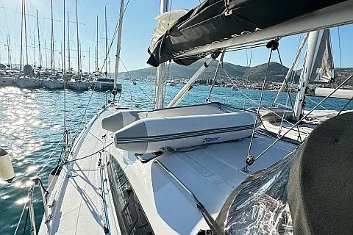 Deck of Epetion, a Elan Impression 50.1 sailboat at Grad Trogir, Croatia