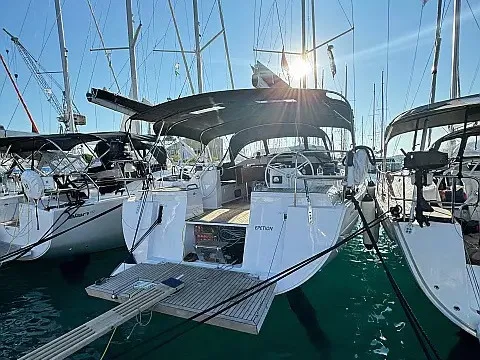 Exterior view of Epetion, a Elan Impression 50.1 sailboat at Grad Trogir, Croatia