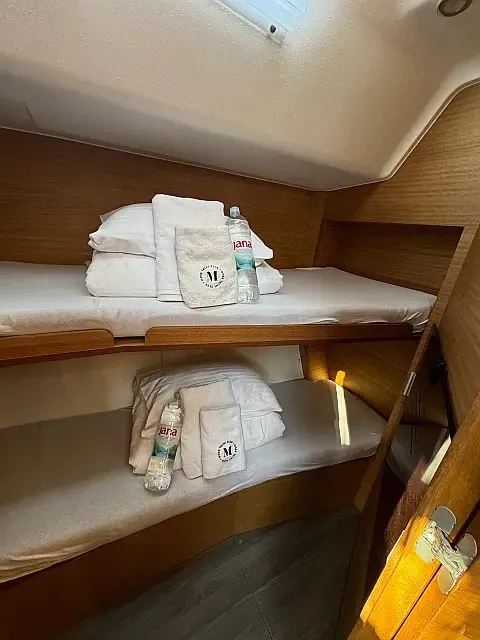 Cabin on Epetion, a Elan Impression 50.1 sailboat at Grad Trogir, Croatia
