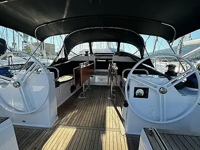 Cockpit of Epetion, a Elan Impression 50.1 sailboat at Grad Trogir, Croatia