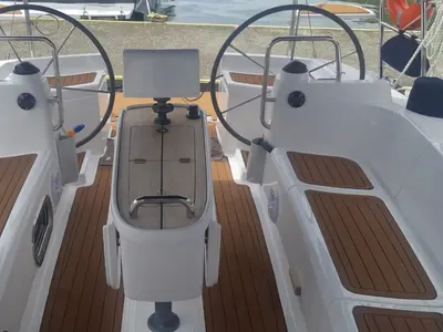 Cockpit of Nossa Toca, a Delta 41 sailboat at Paraty, Brazil