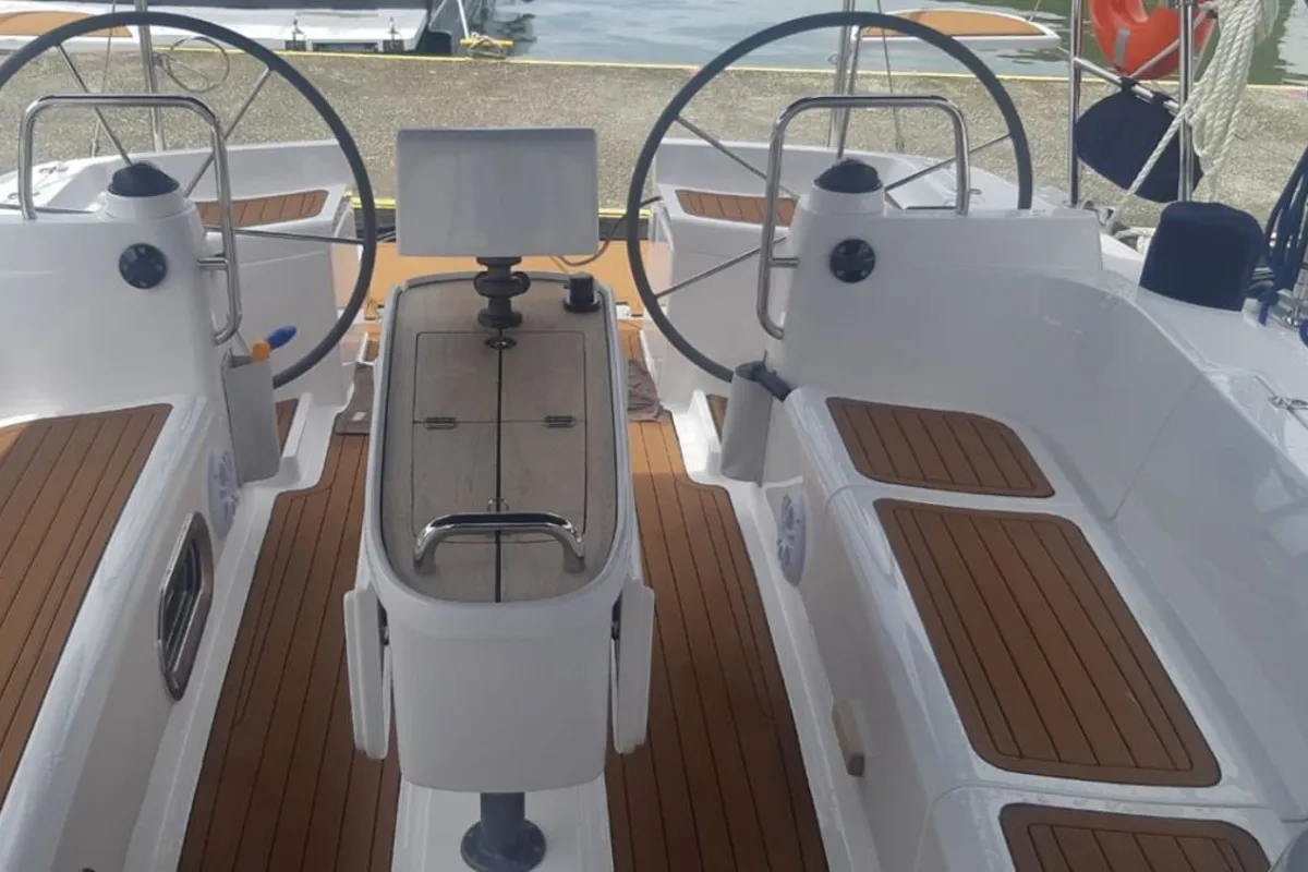 Cockpit of Nossa Toca, a Delta 41 sailboat at Paraty, Brazil