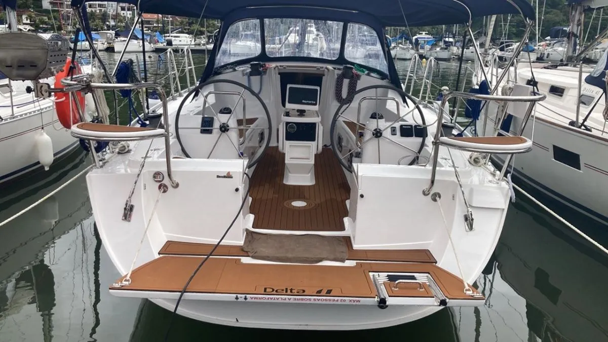 Exterior view of Nossa Toca, a Delta 41 sailboat at Paraty, Brazil