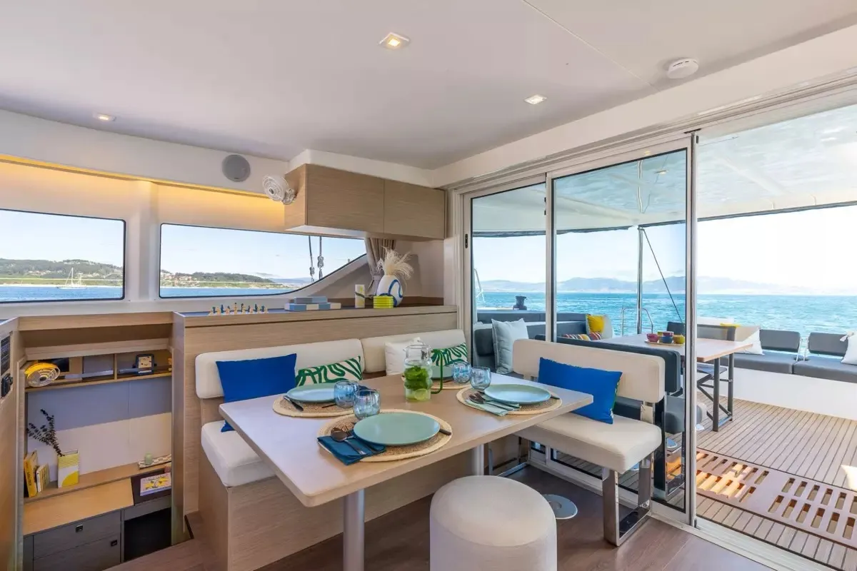 Salon of new Lag 43, a Lagoon 43 catamaran at Olbia, Italy