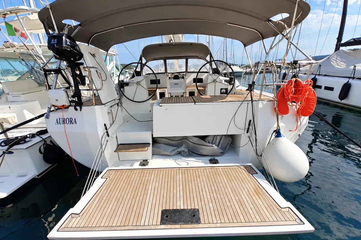 Exterior view of Aurora, a Bavaria 45 sailboat at Punta Ala, Italy