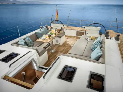 Deck of Bavaria C57, a sailboat at Volos, Greece