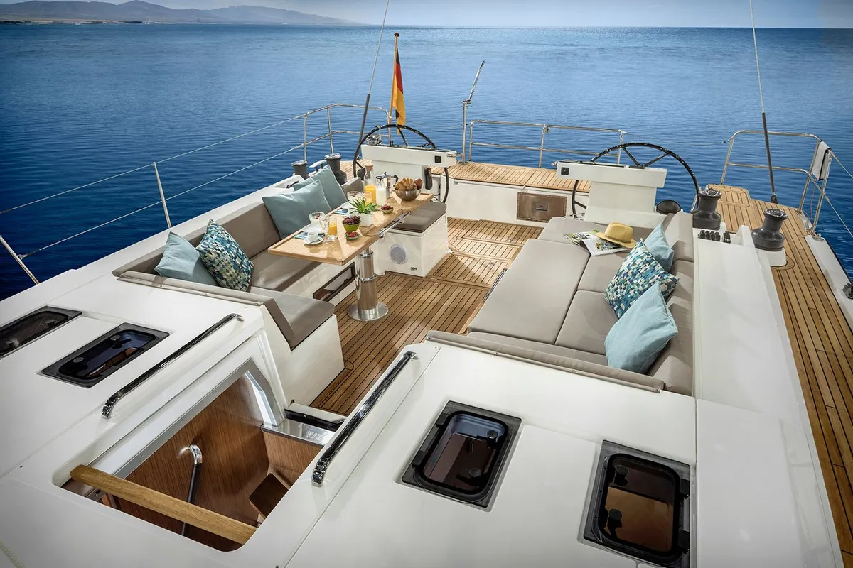 Deck of Bavaria C57, a sailboat at Volos, Greece
