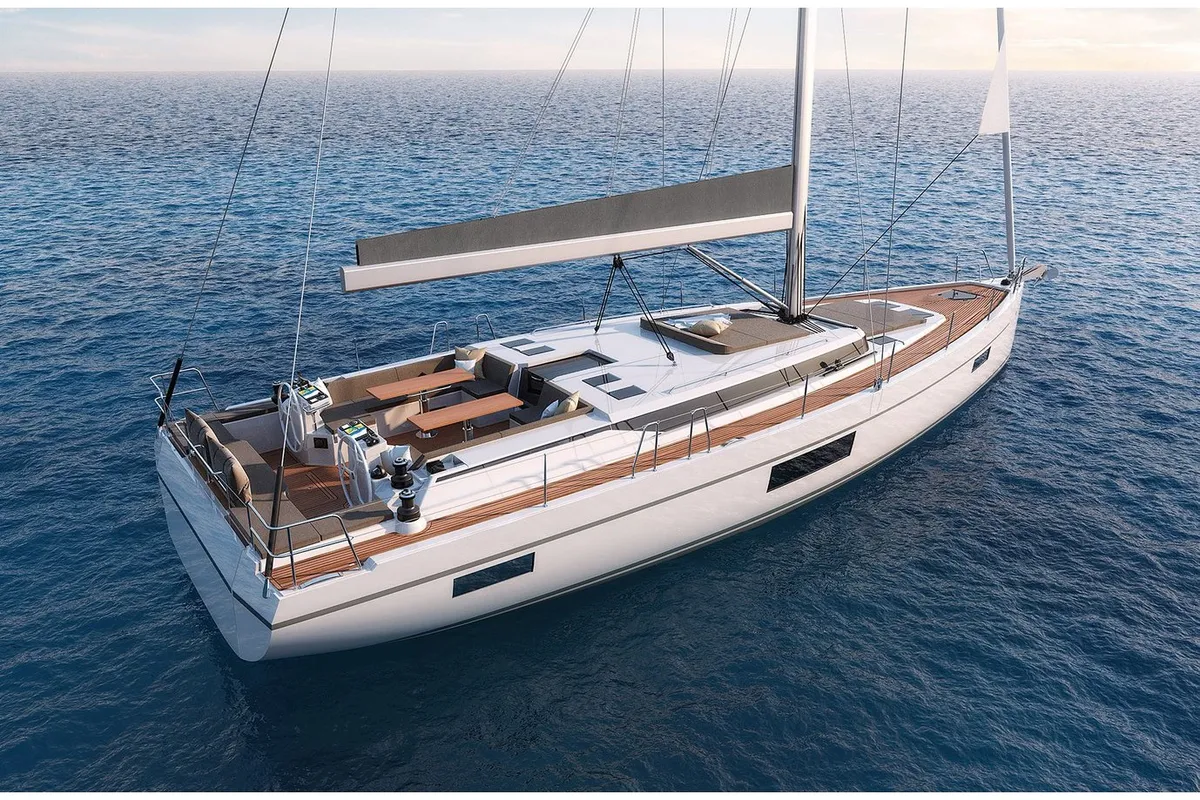Exterior view of Bavaria C57, a sailboat at Volos, Greece