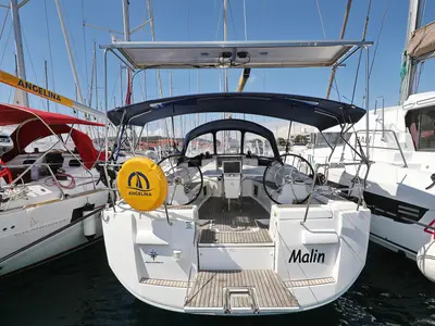 Deck of Malin, a Jeanneau Sun Odyssey 439 sailboat at Grad Vodice, Croatia