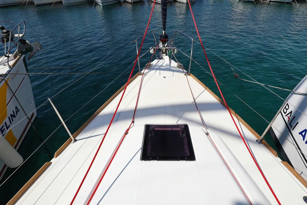 Exterior view of Malin, a Jeanneau Sun Odyssey 439 sailboat at Grad Vodice, Croatia