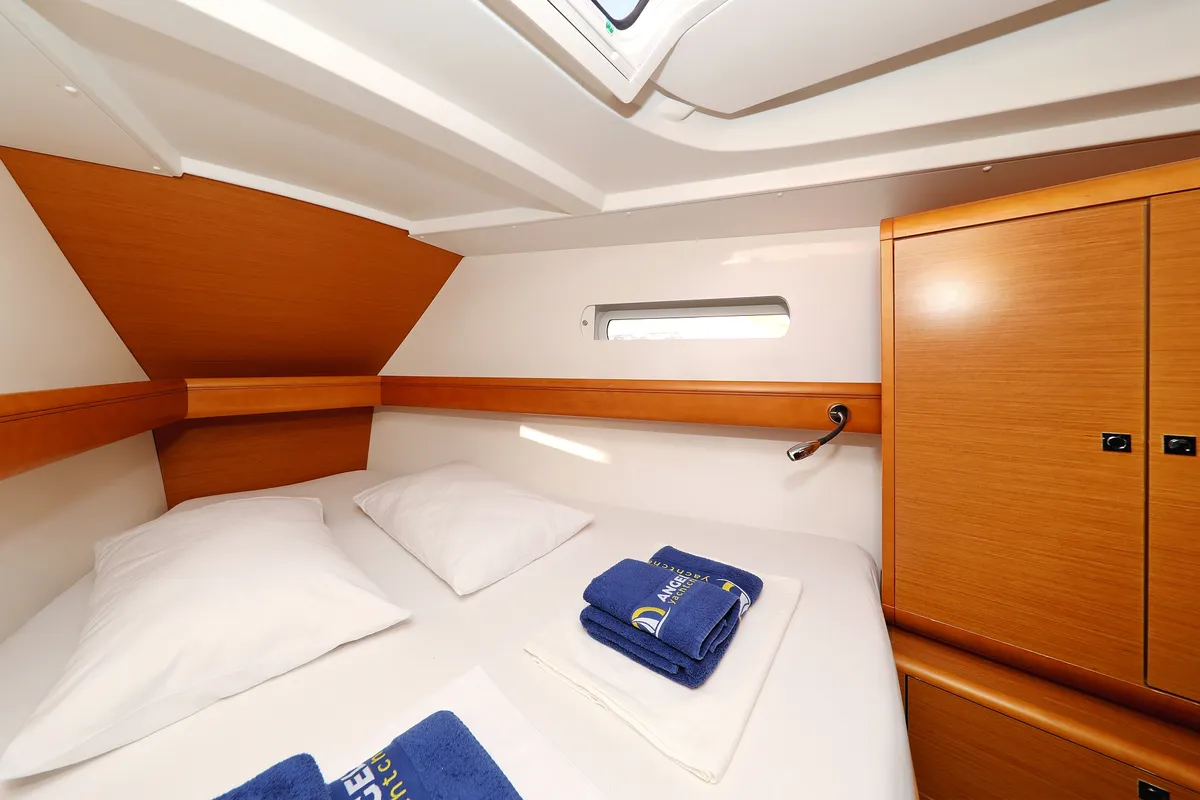 Cabin on Malin, a Jeanneau Sun Odyssey 439 sailboat at Grad Vodice, Croatia