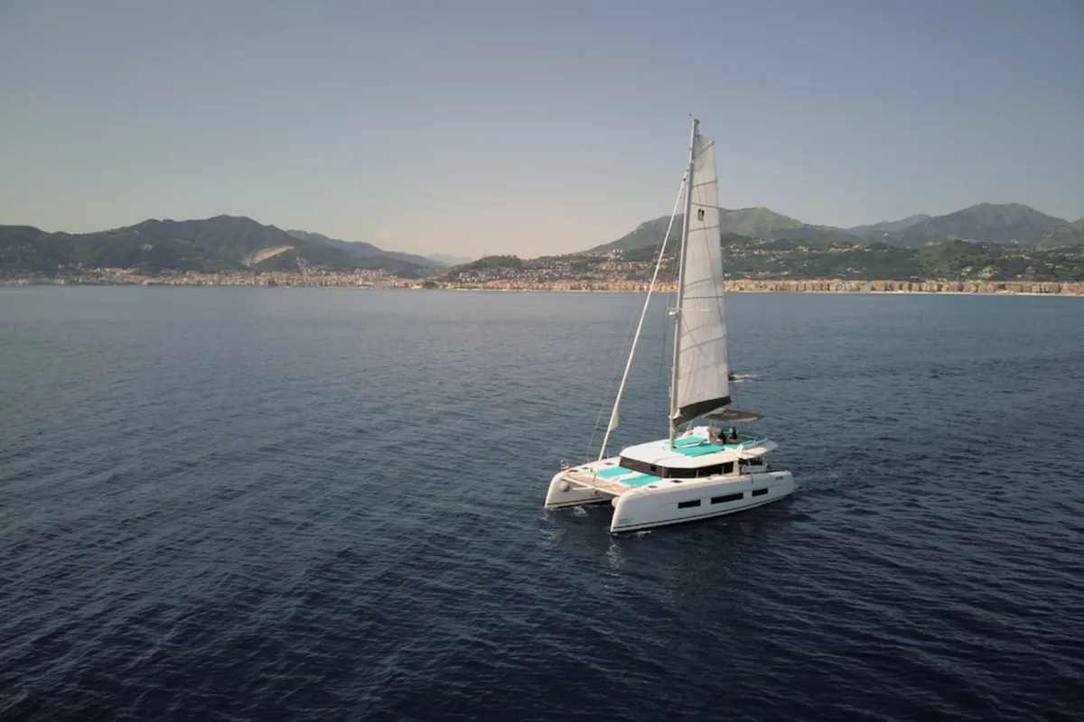 Exterior view of Futura, a Dufour 48 Catamaran catamaran at Cecina, Italy
