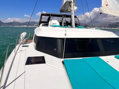 Deck of Futura, a Dufour 48 Catamaran catamaran at Cecina, Italy