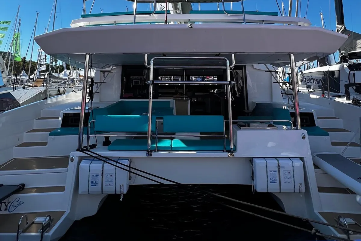 Deck of Futura, a Dufour 48 Catamaran catamaran at Cecina, Italy