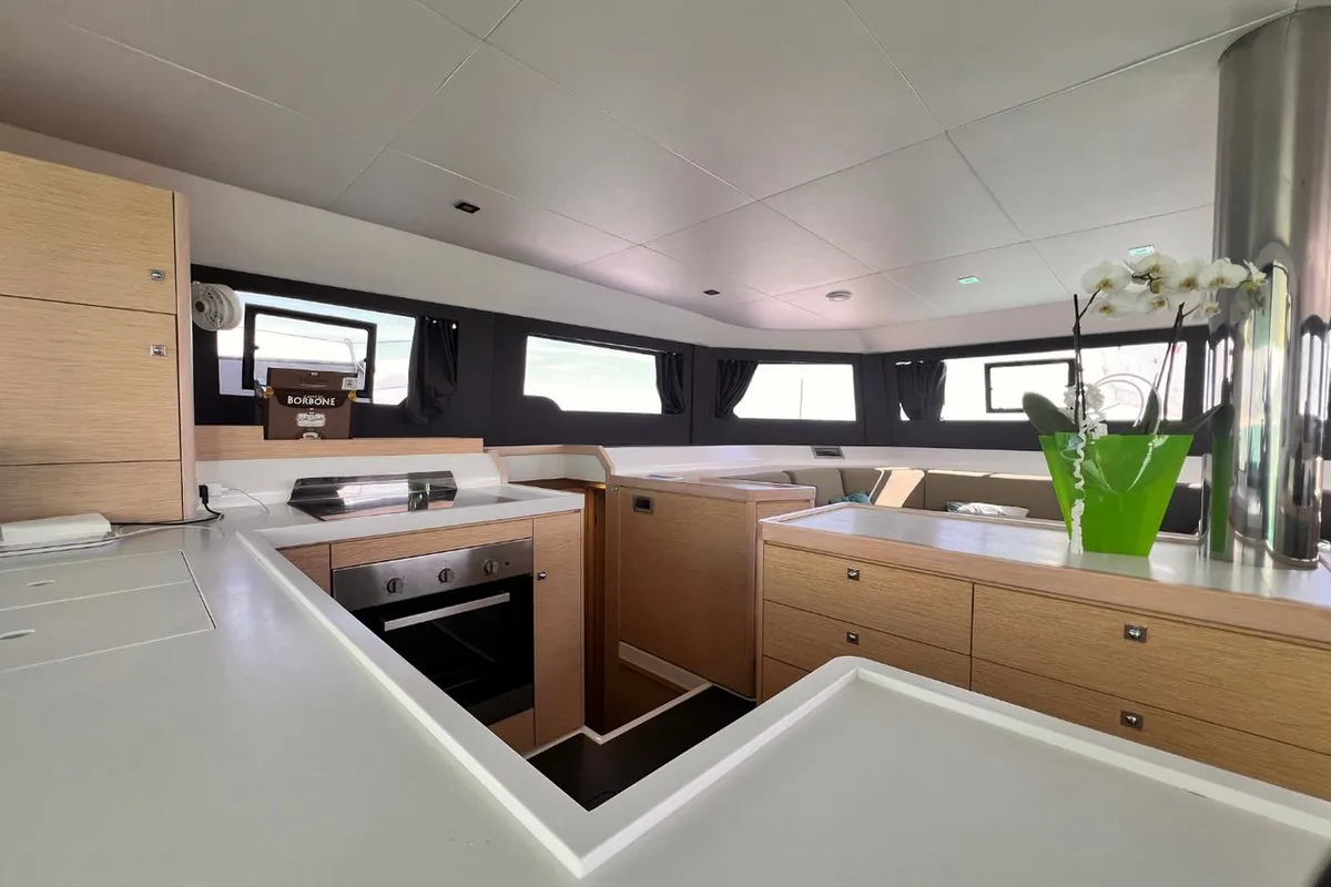 Galley of Futura, a Dufour 48 Catamaran catamaran at Cecina, Italy