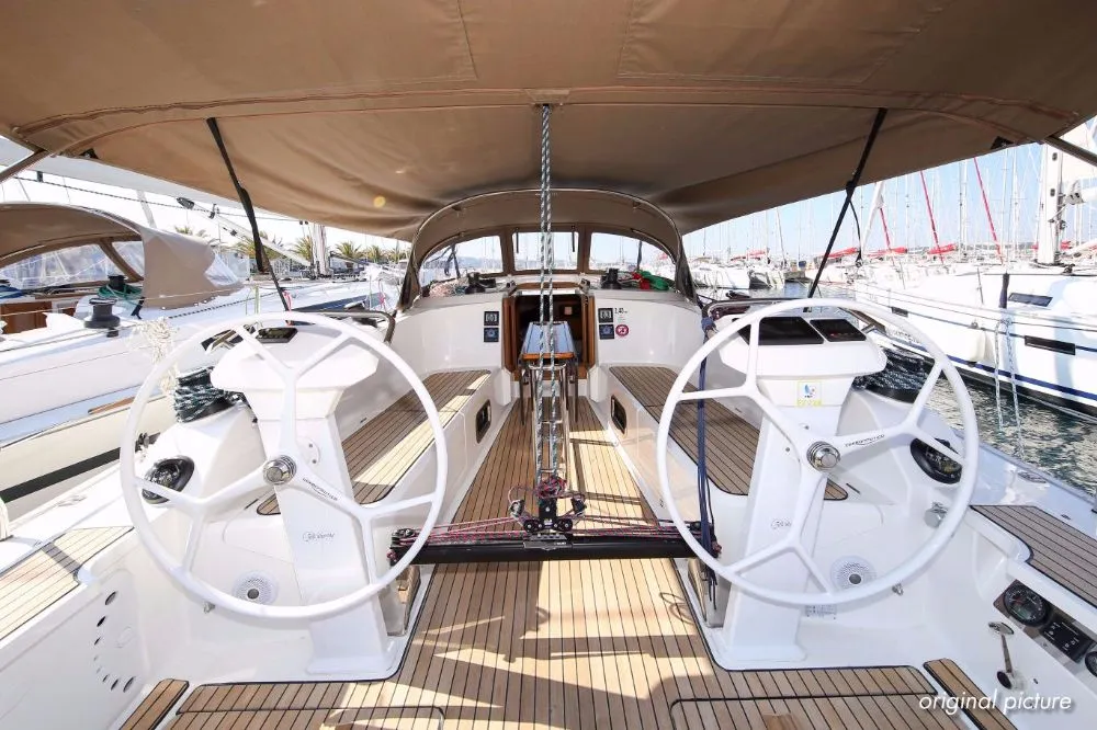 Cockpit of Viviane II (12), a Bavaria Cruiser 41S sailboat at Murter, Croatia