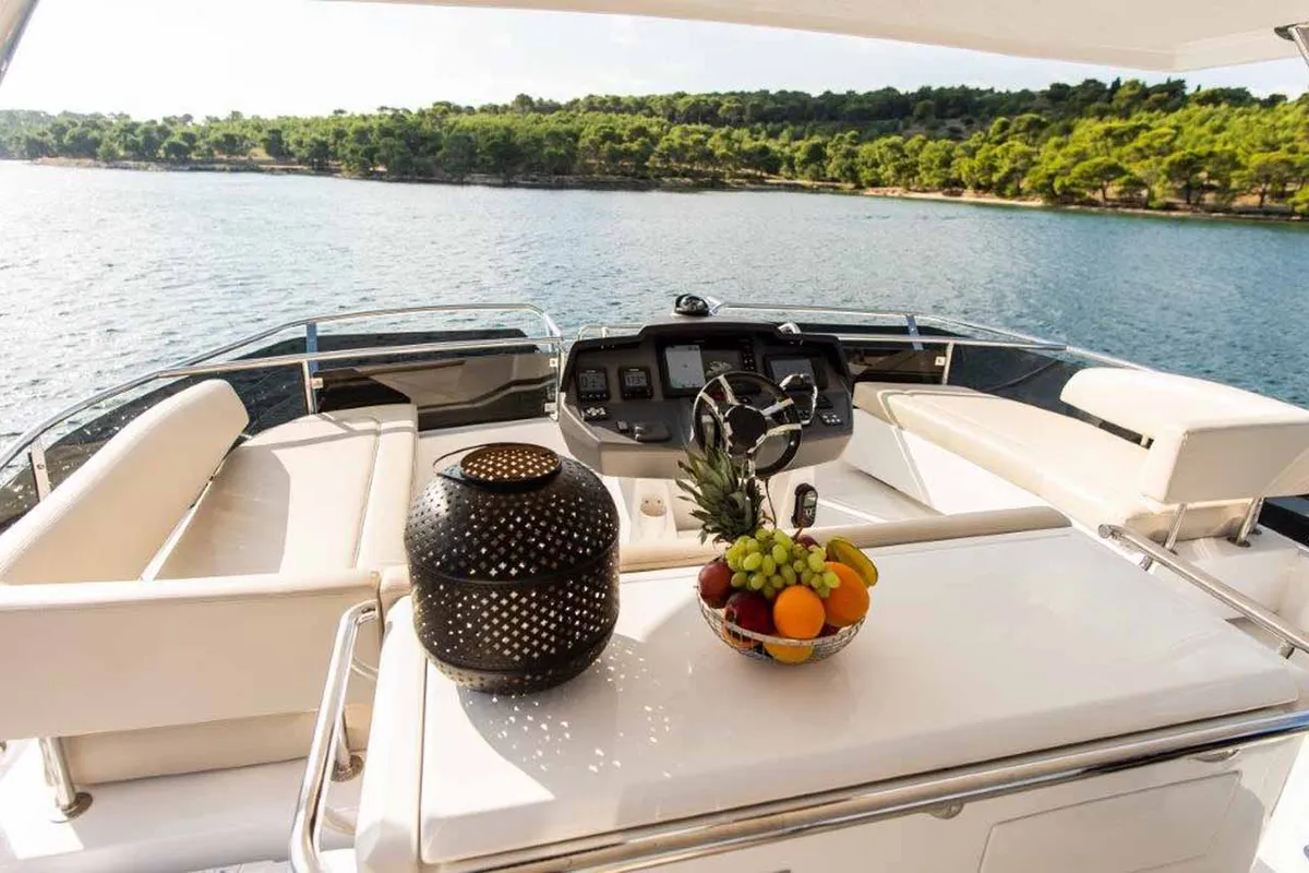 Cockpit of Adriatic Z, a Aquila 44 catamaran at Grad Šibenik, Croatia