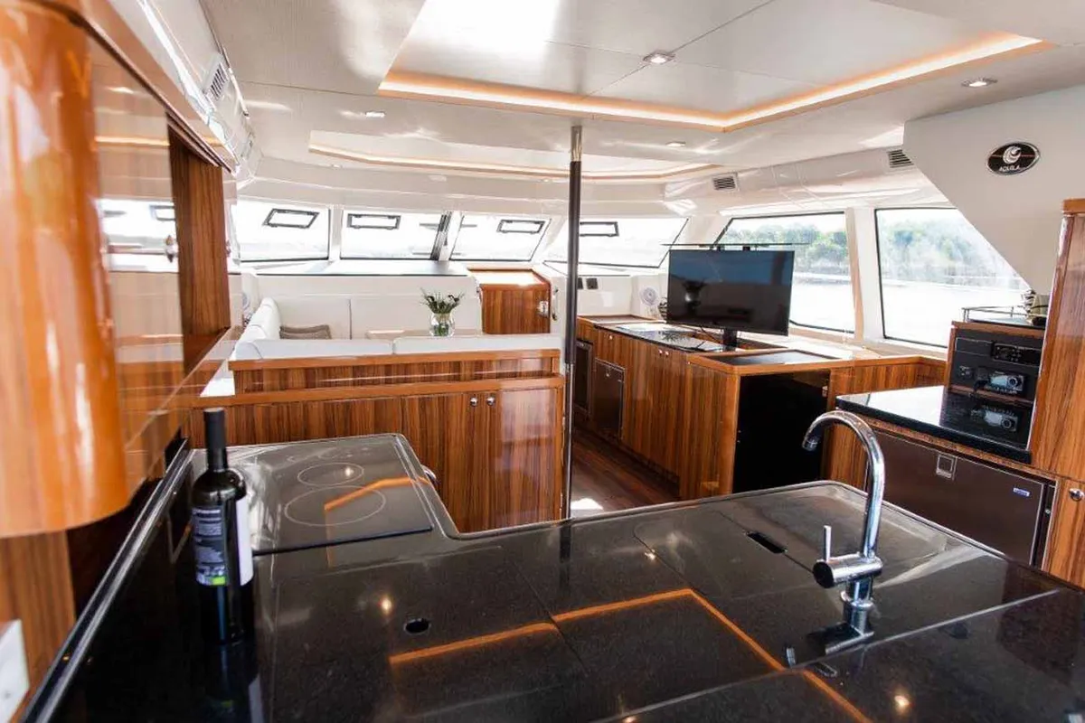 Salon of Adriatic Z, a Aquila 44 catamaran at Grad Šibenik, Croatia