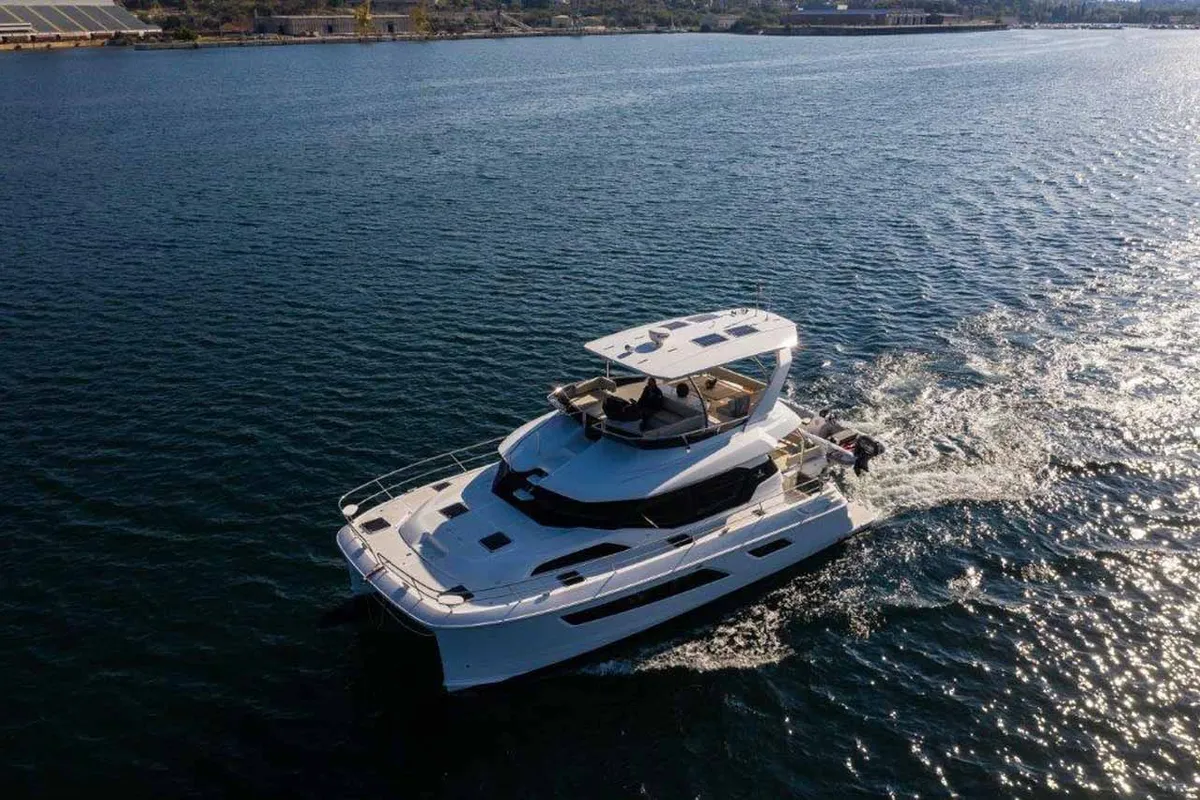 Exterior view of Adriatic Z, a Aquila 44 catamaran at Grad Šibenik, Croatia