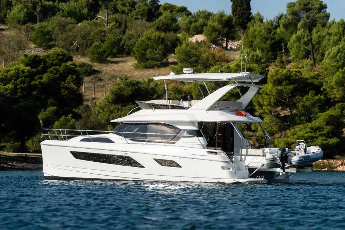 Exterior view of Adriatic Z, a Aquila 44 catamaran at Grad Šibenik, Croatia