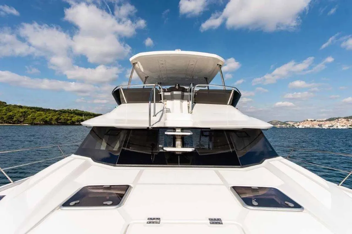 Deck of Adriatic Z, a Aquila 44 catamaran at Grad Šibenik, Croatia