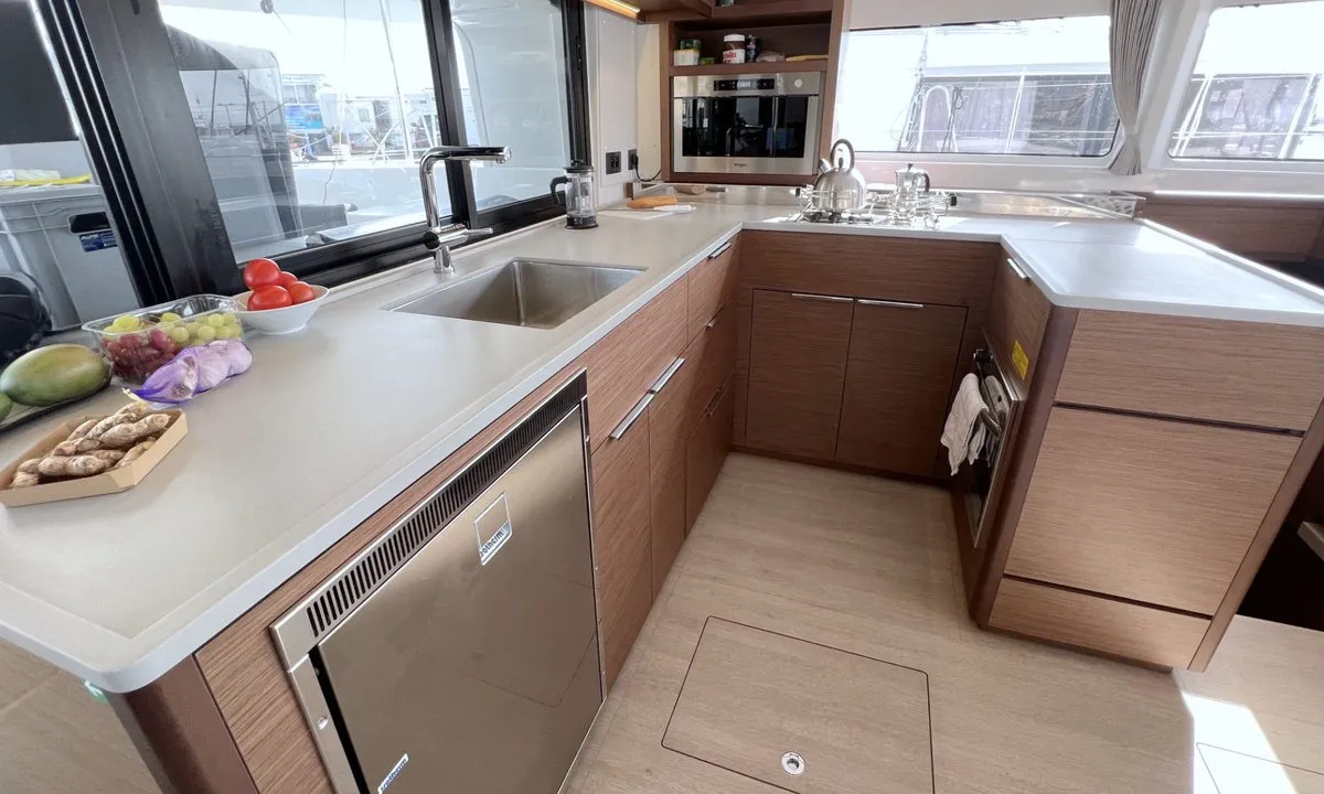 Galley of Voyager, a Lagoon 46 catamaran at Palma de Mallorca, Spain