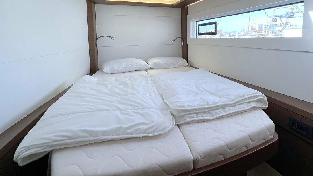 Cabin on Voyager, a Lagoon 46 catamaran at Palma de Mallorca, Spain