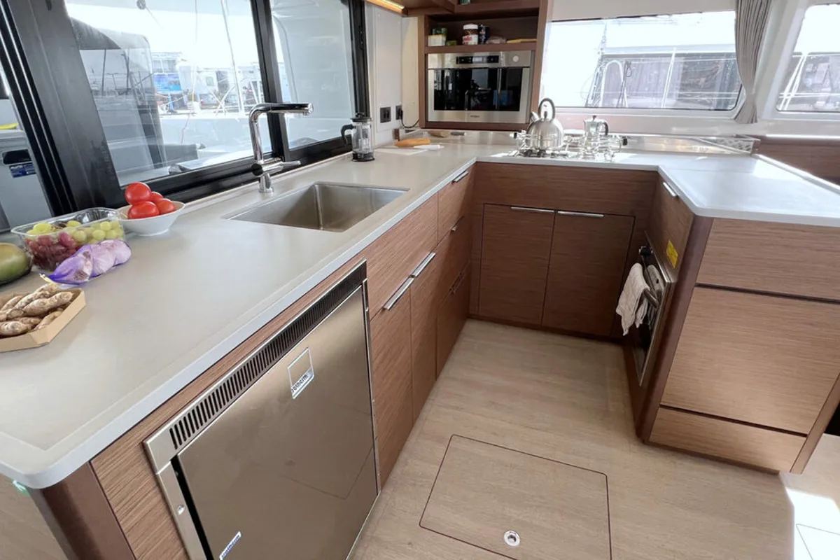 Galley of Voyager, a Lagoon 46 catamaran at Palma de Mallorca, Spain