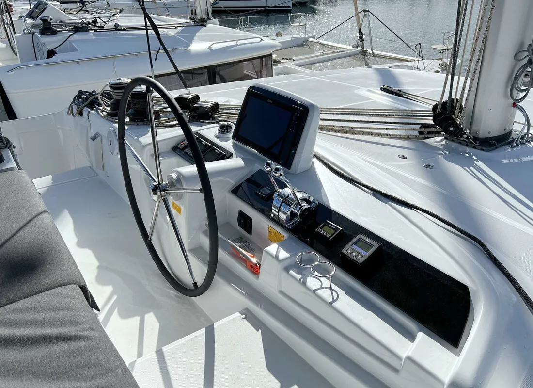 Cockpit of Voyager, a Lagoon 46 catamaran at Palma de Mallorca, Spain