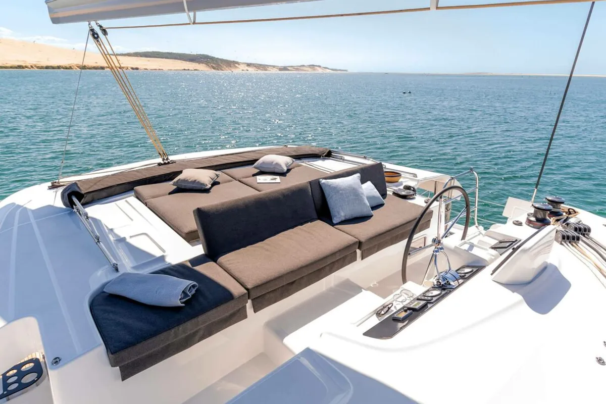 Deck of Voyager, a Lagoon 46 catamaran at Palma de Mallorca, Spain