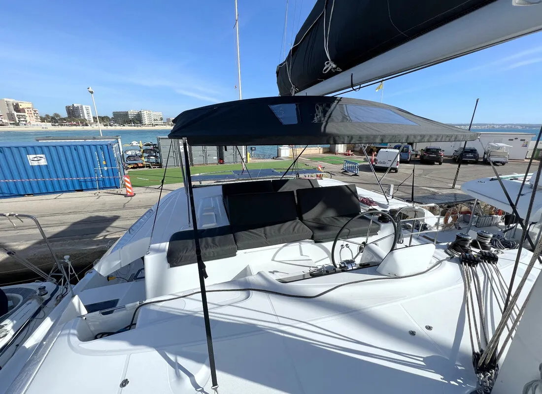 Cockpit of Voyager, a Lagoon 46 catamaran at Palma de Mallorca, Spain