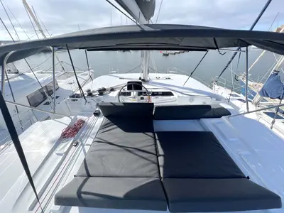 Cockpit of Voyager, a Lagoon 46 catamaran at Palma de Mallorca, Spain