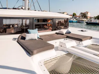 Deck of Voyager, a Lagoon 46 catamaran at Palma de Mallorca, Spain