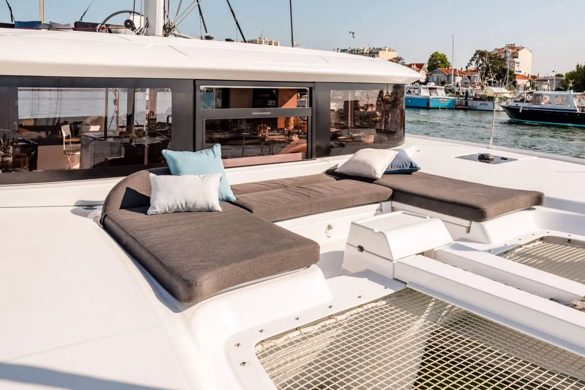 Deck of Voyager, a Lagoon 46 catamaran at Palma de Mallorca, Spain