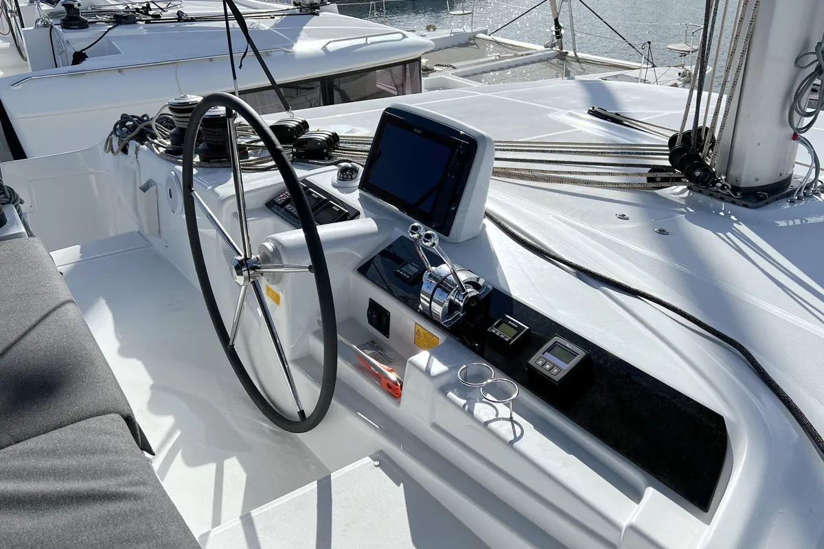Cockpit of Voyager, a Lagoon 46 catamaran at Palma de Mallorca, Spain