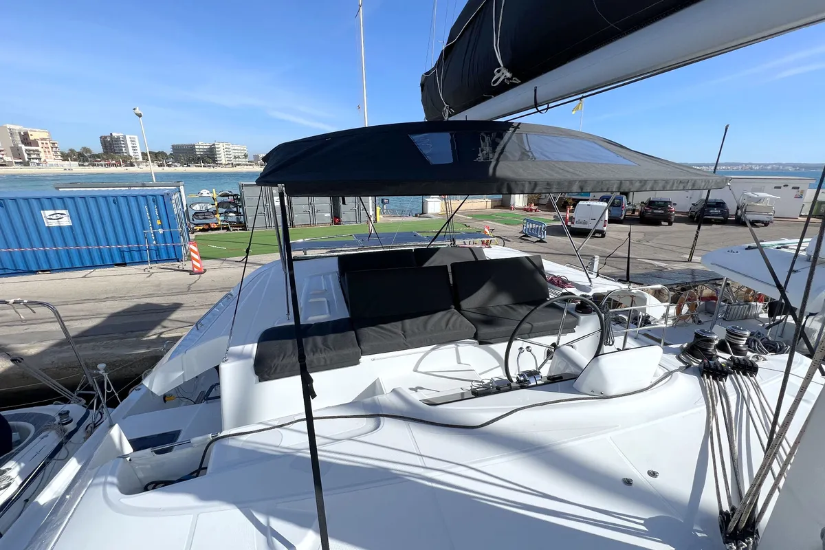 Cockpit of Voyager, a Lagoon 46 catamaran at Palma de Mallorca, Spain