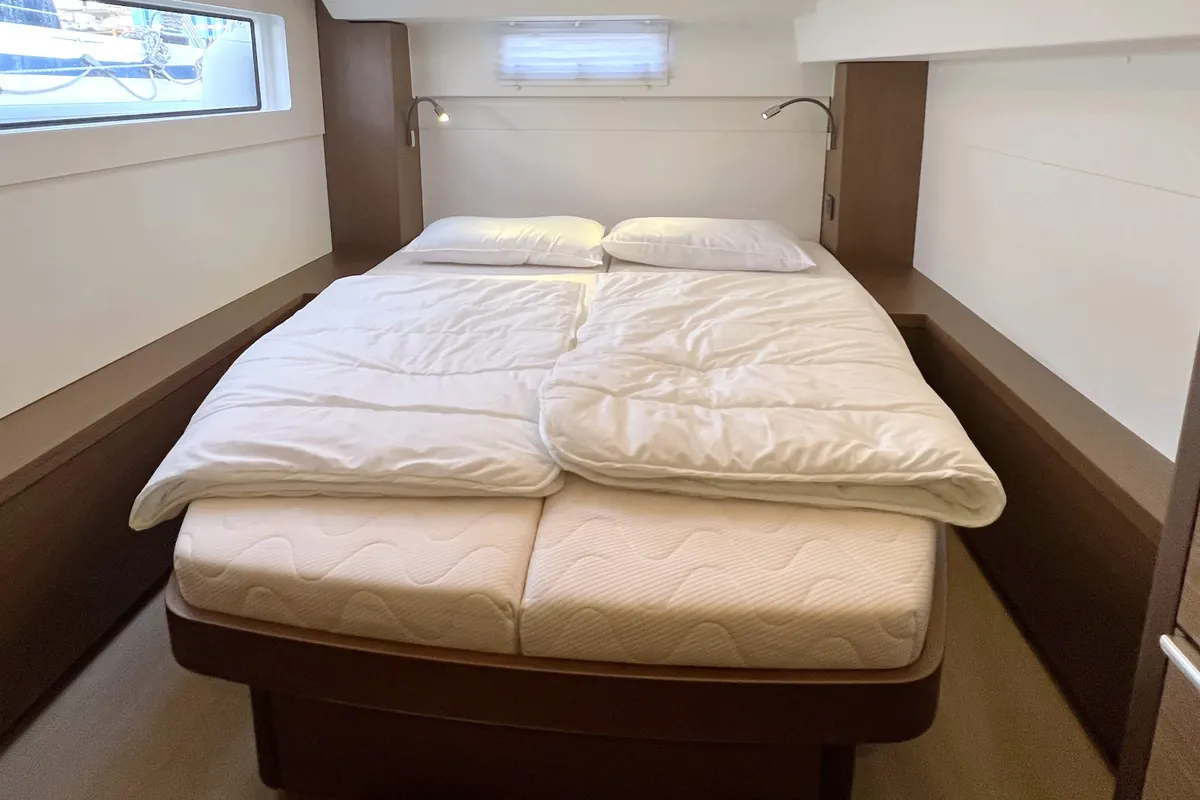 Cabin on Voyager, a Lagoon 46 catamaran at Palma de Mallorca, Spain
