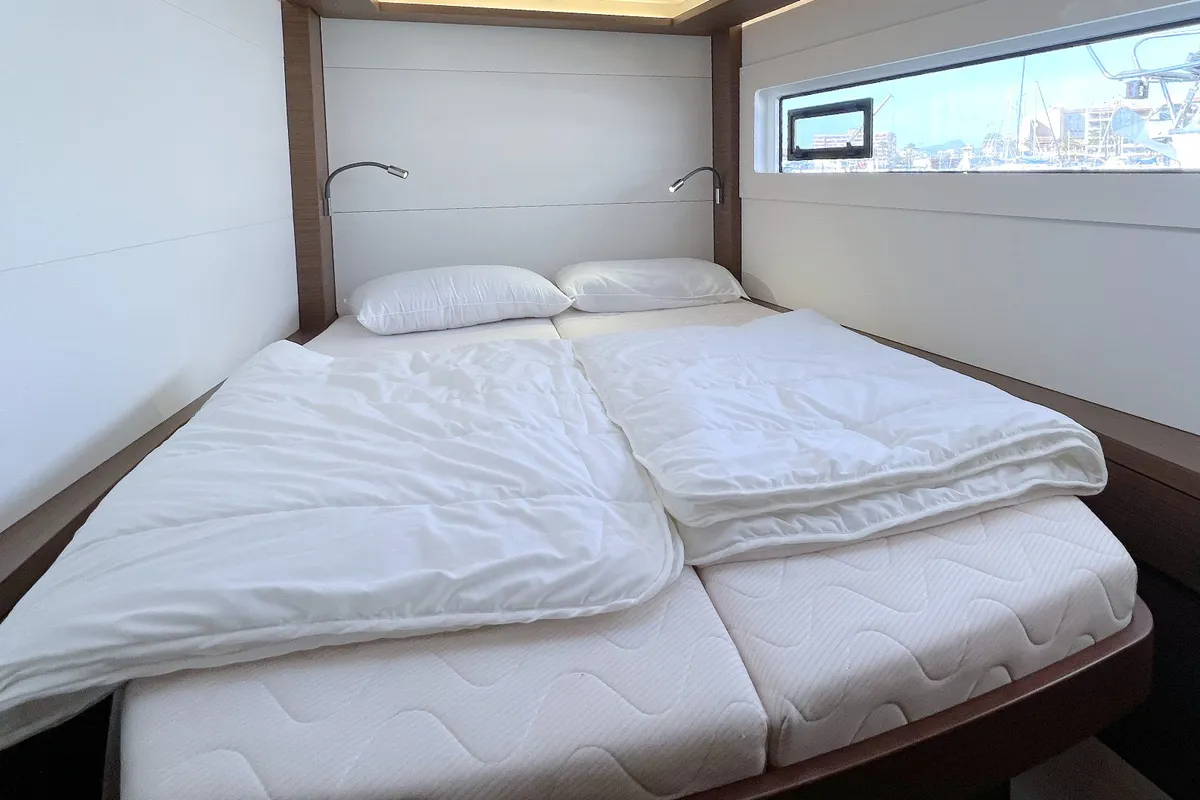 Cabin on Voyager, a Lagoon 46 catamaran at Palma de Mallorca, Spain