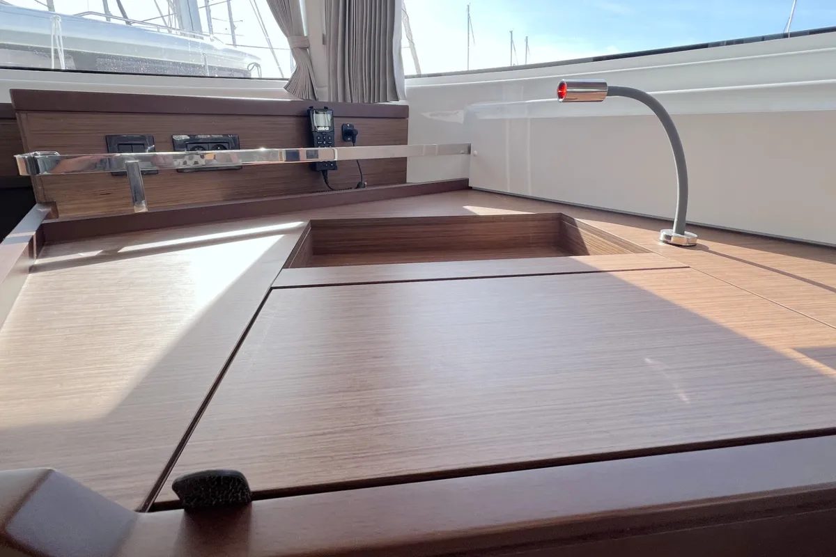 Salon of Voyager, a Lagoon 46 catamaran at Palma de Mallorca, Spain