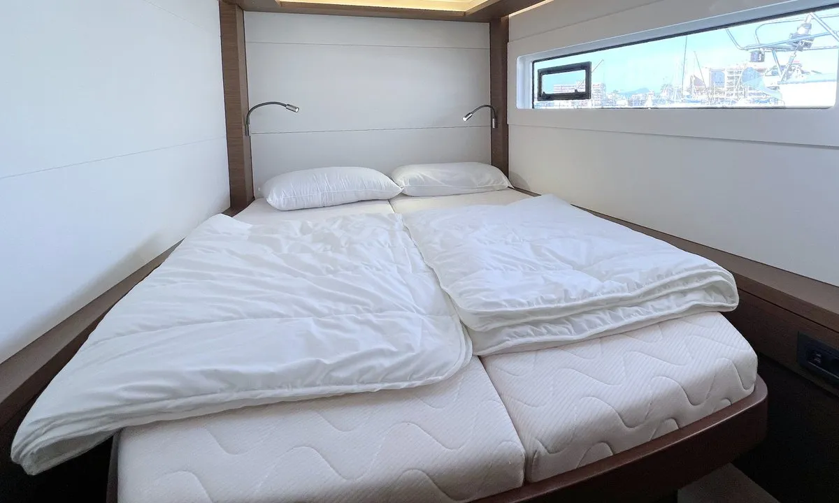 Cabin on Voyager, a Lagoon 46 catamaran at Palma de Mallorca, Spain