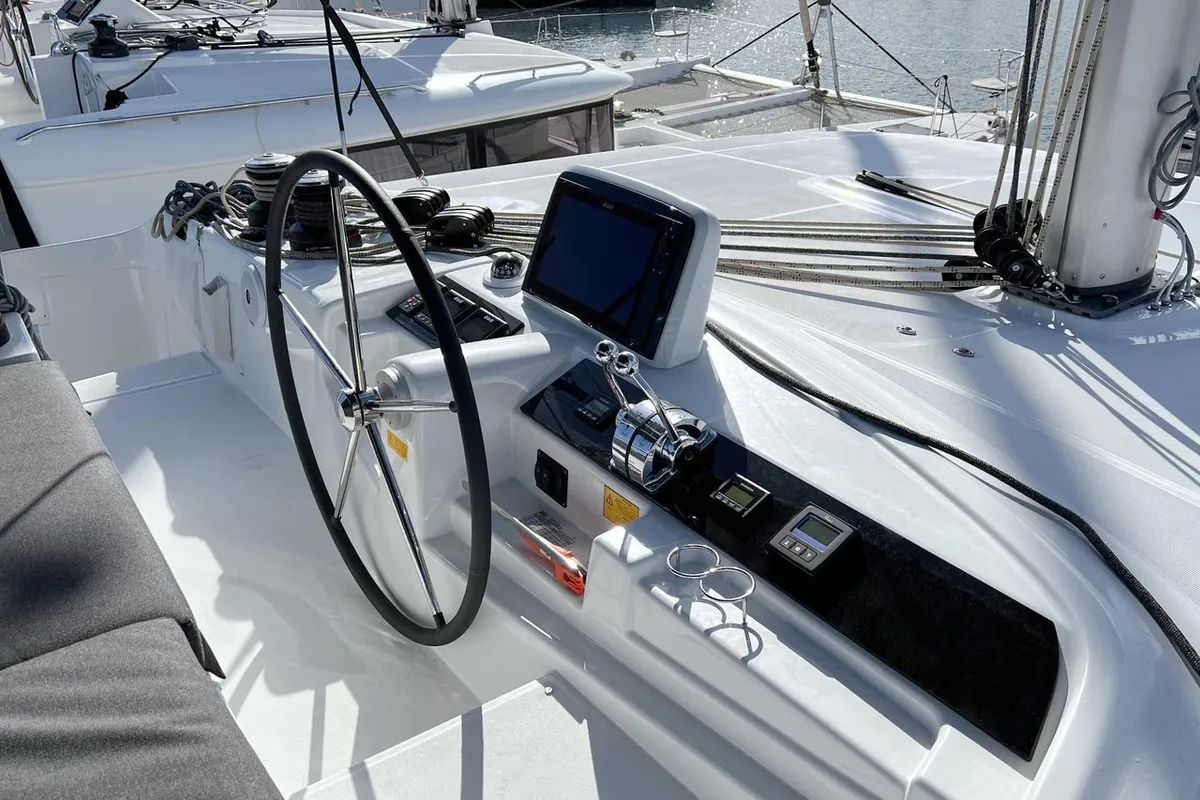 Cockpit of Voyager, a Lagoon 46 catamaran at Palma de Mallorca, Spain