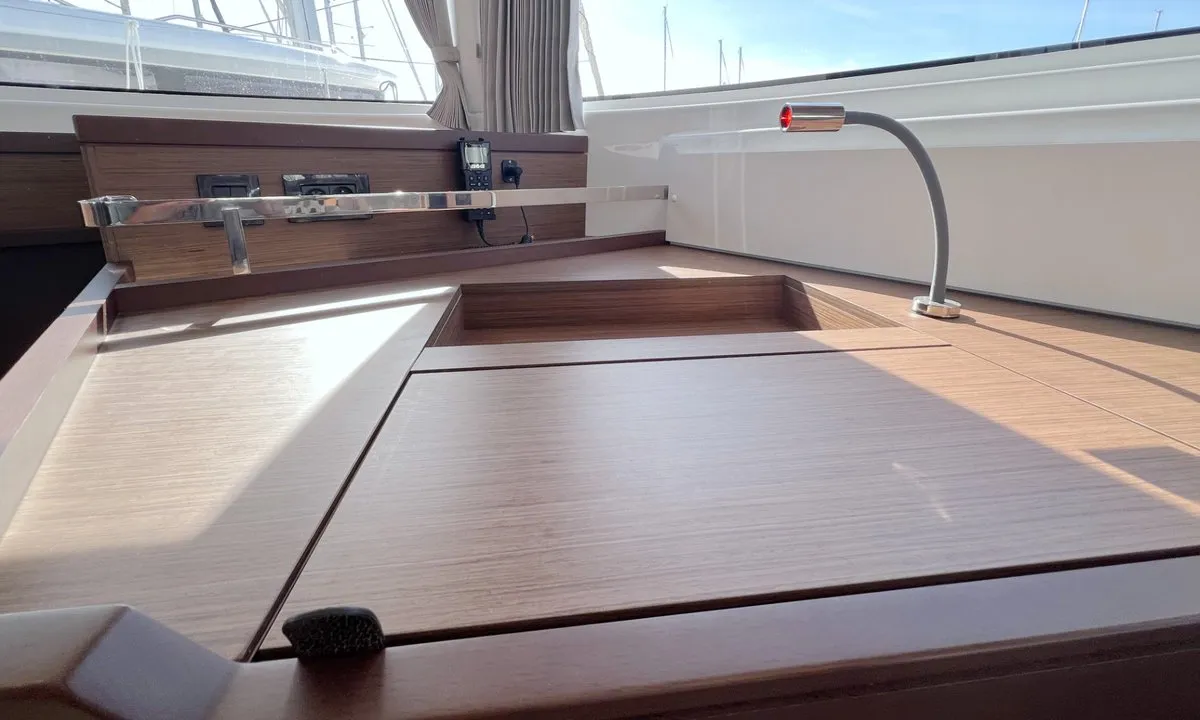 Salon of Voyager, a Lagoon 46 catamaran at Palma de Mallorca, Spain