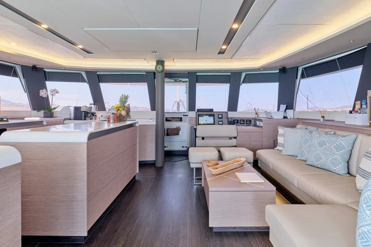 Salon of ALMA, a Fountaine Pajot Samana 59 catamaran at Athens, Greece