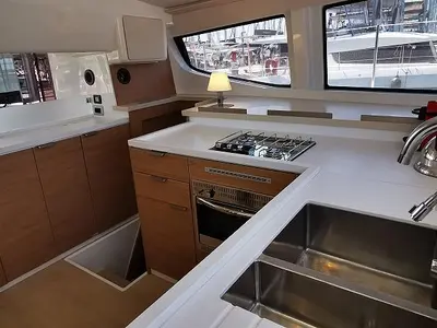 Galley of Kos 44.1, a Bali 4.4 catamaran at Athens, Greece