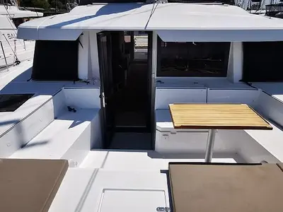Deck of Kos 44.1, a Bali 4.4 catamaran at Athens, Greece