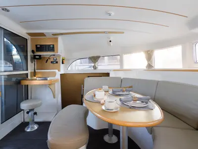 Salon of Astra, a Lagoon 380 S2 catamaran at Kos, Greece