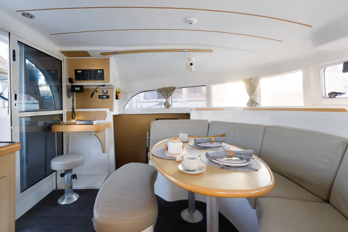 Salon of Astra, a Lagoon 380 S2 catamaran at Kos, Greece
