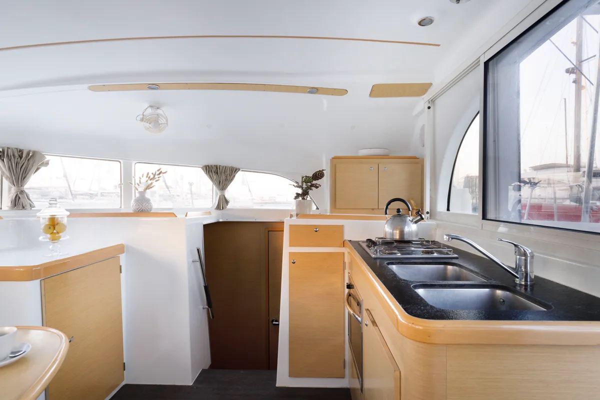 Galley of Astra, a Lagoon 380 S2 catamaran at Kos, Greece