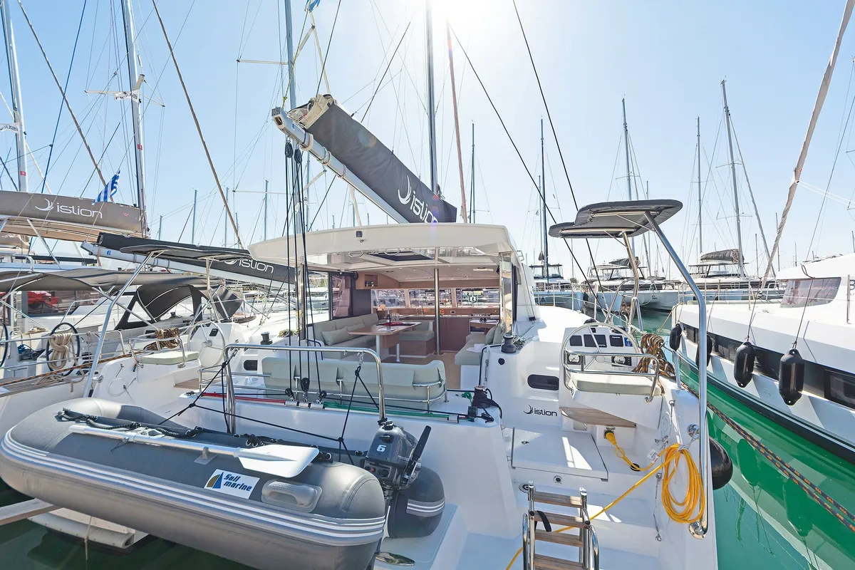 Exterior view of Marie, a Bali Catsmart catamaran at Volos, Greece