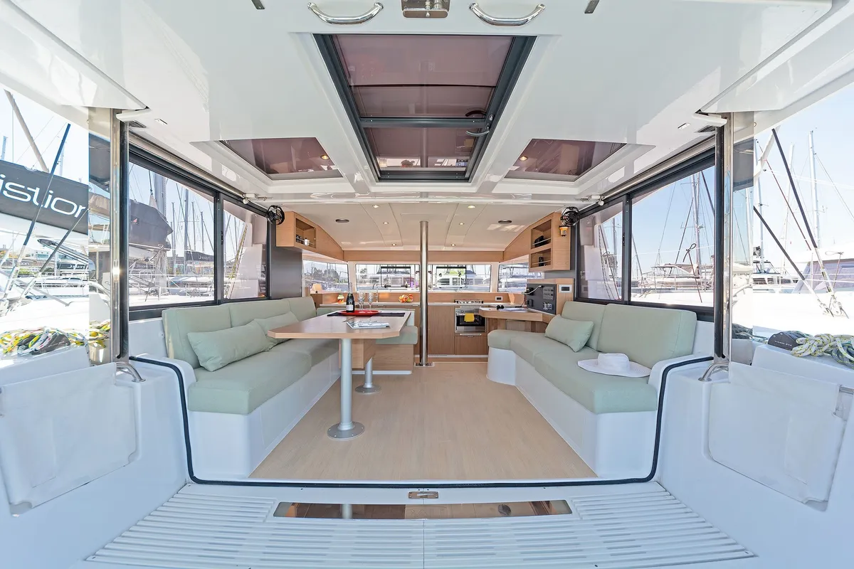 Salon of Marie, a Bali Catsmart catamaran at Volos, Greece